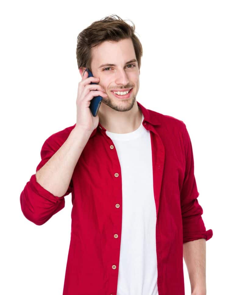 Happy man talk to mobile phone